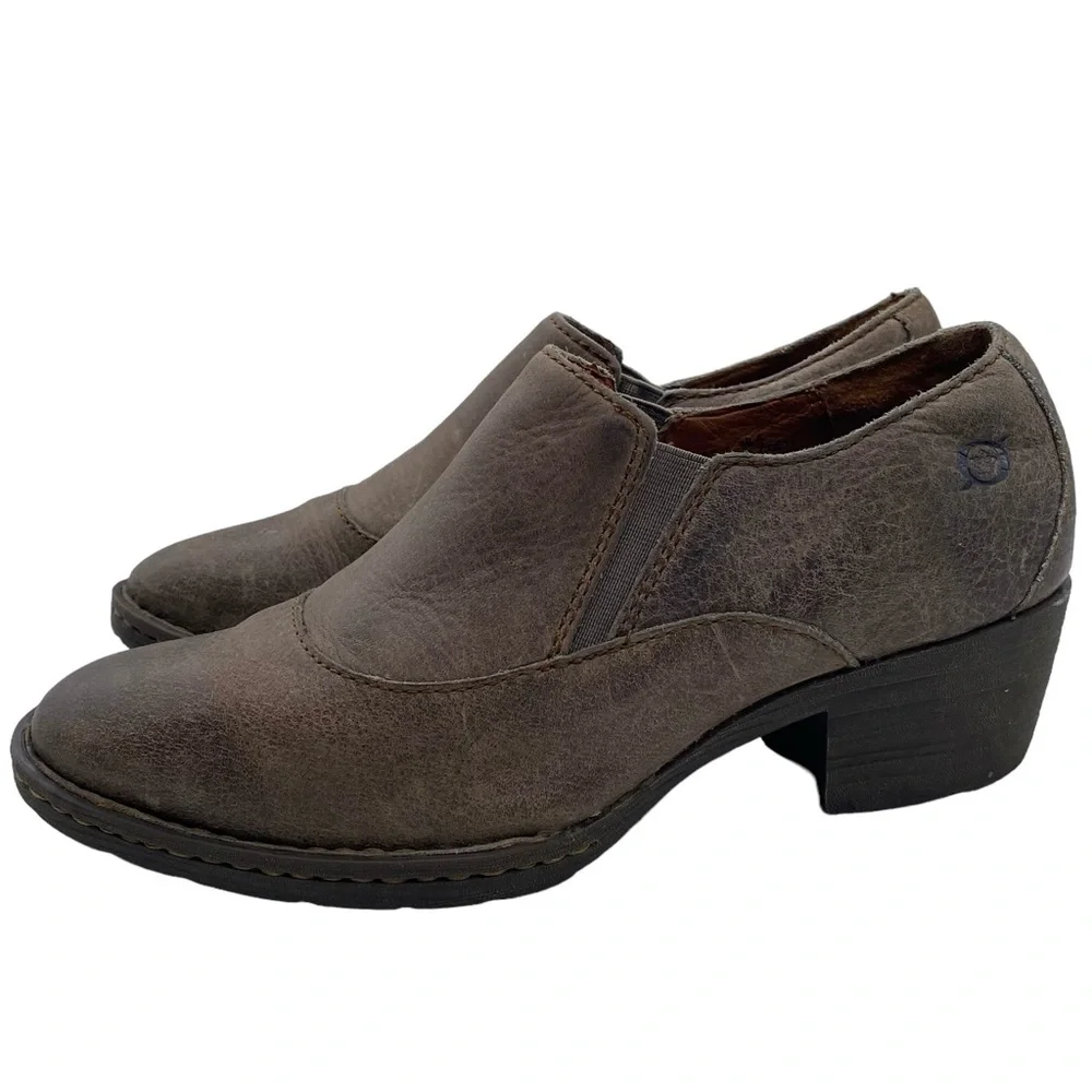 Born Women's Booties Brown Leather Heeled Comfort Boho Slip On Ankle Size 7.5